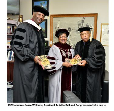 1962 alumnus Jesse Williams, President Jullette Bell and Congressman John Lewis