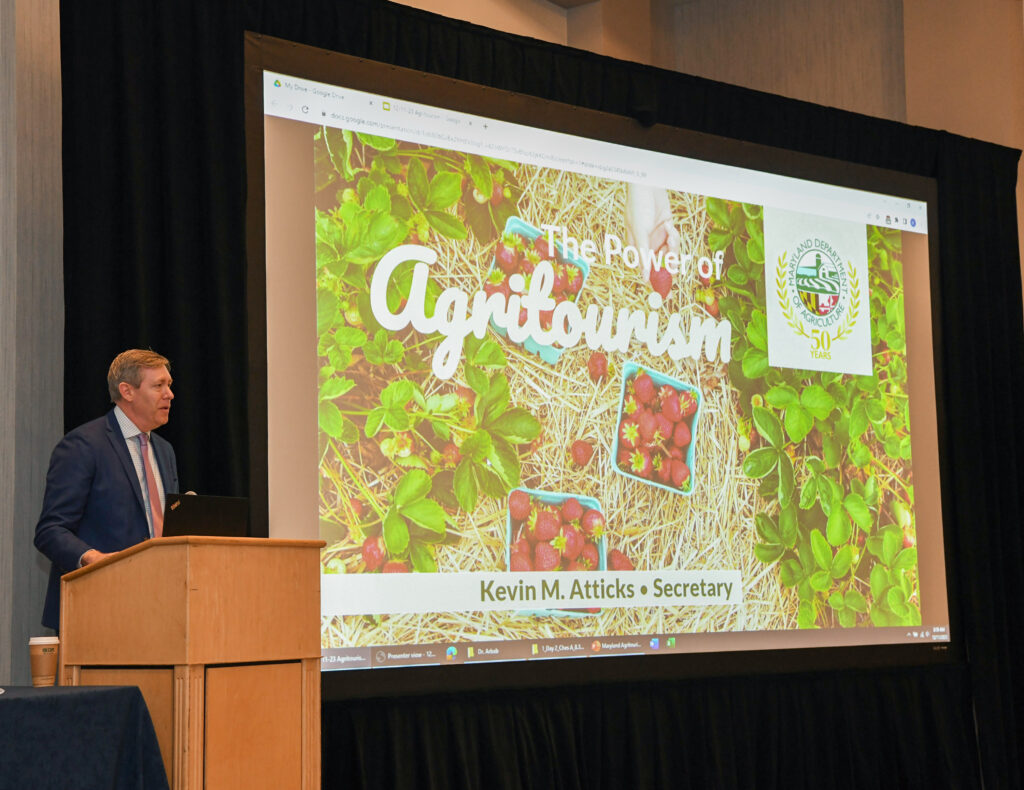 Maryland Agriculture Secretary Kevin Atticks speaks at the Agritourism Conference.