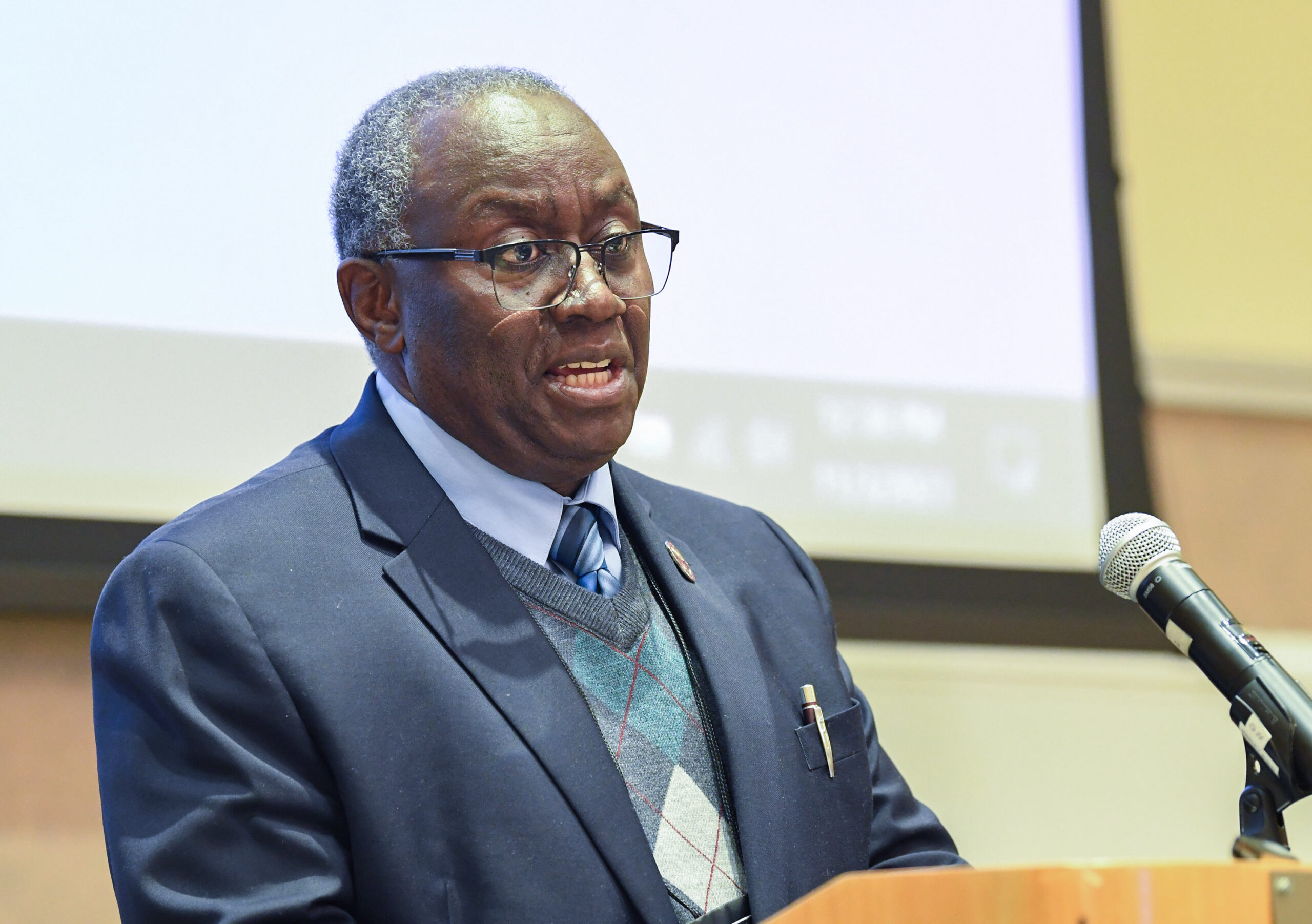 School of Agricultural and Natural Sciences Dean Dr. Moses T. Kairo speaks at the 2023 Small Farm Conference.