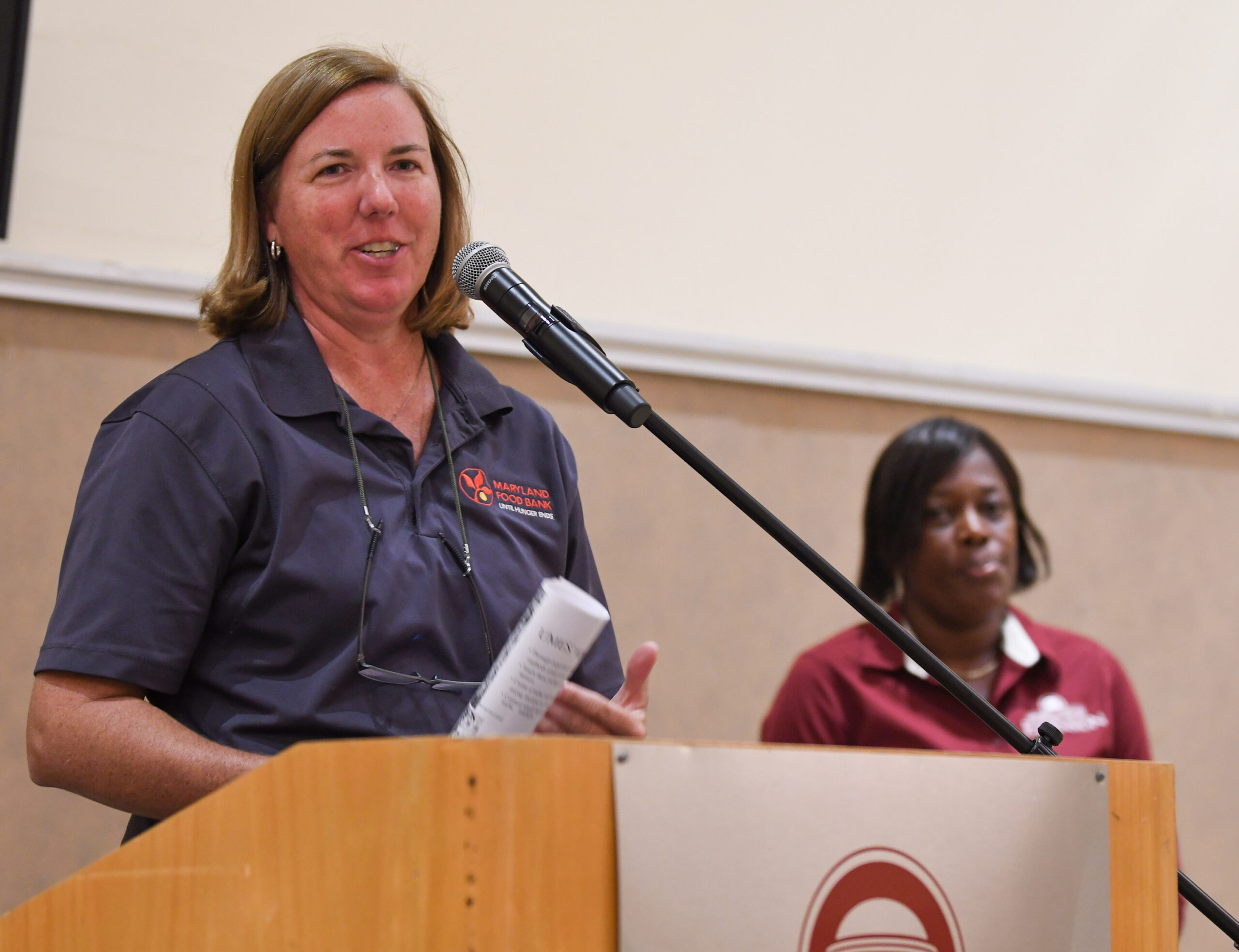 A Maryland Food Bank representative speaks at 19th Small Farm Conference.