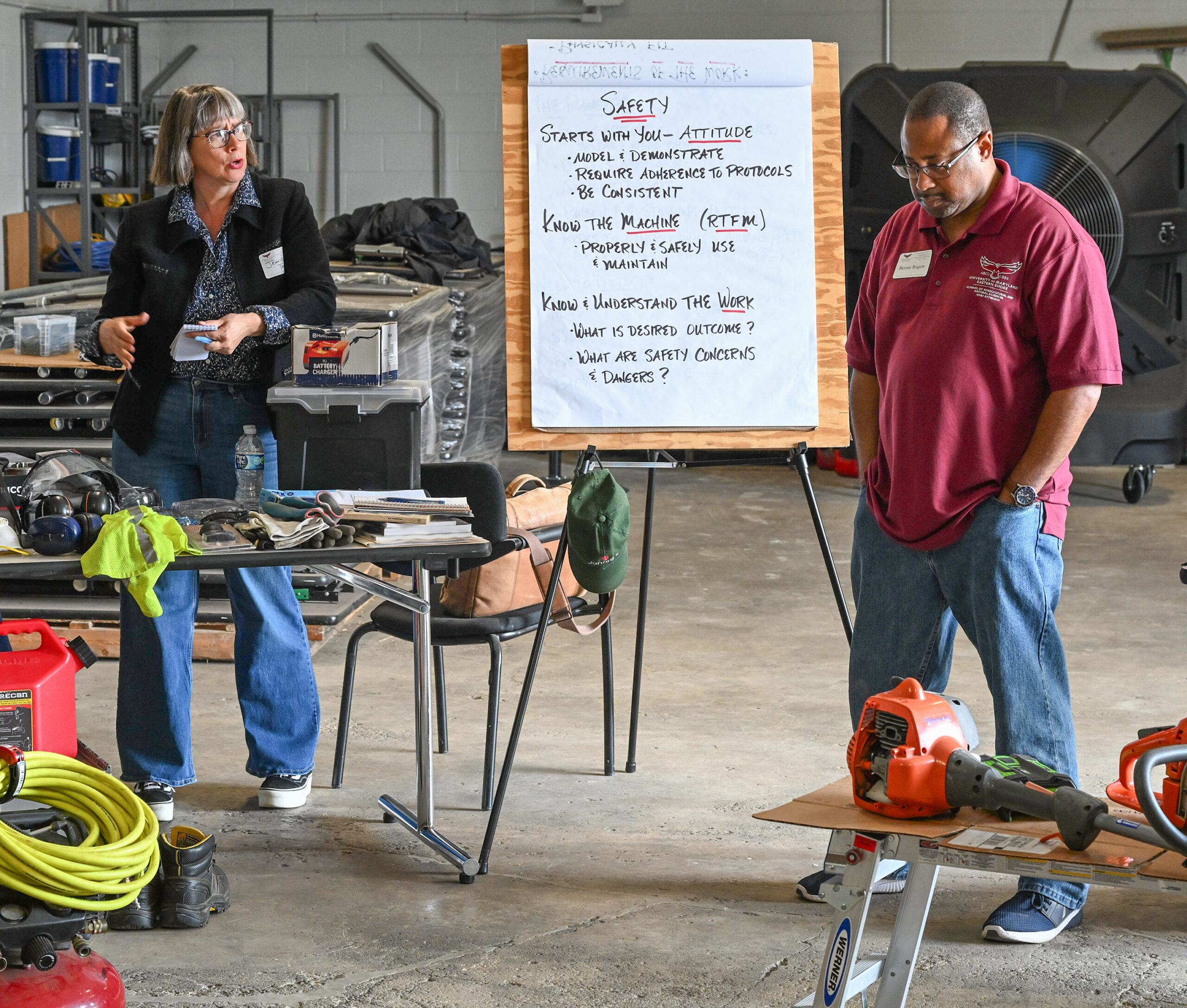 Small Farm Coordinator Berran Rogers speaks at a class about Small Engine Repairs at the University of Maryland Eastern Shore.