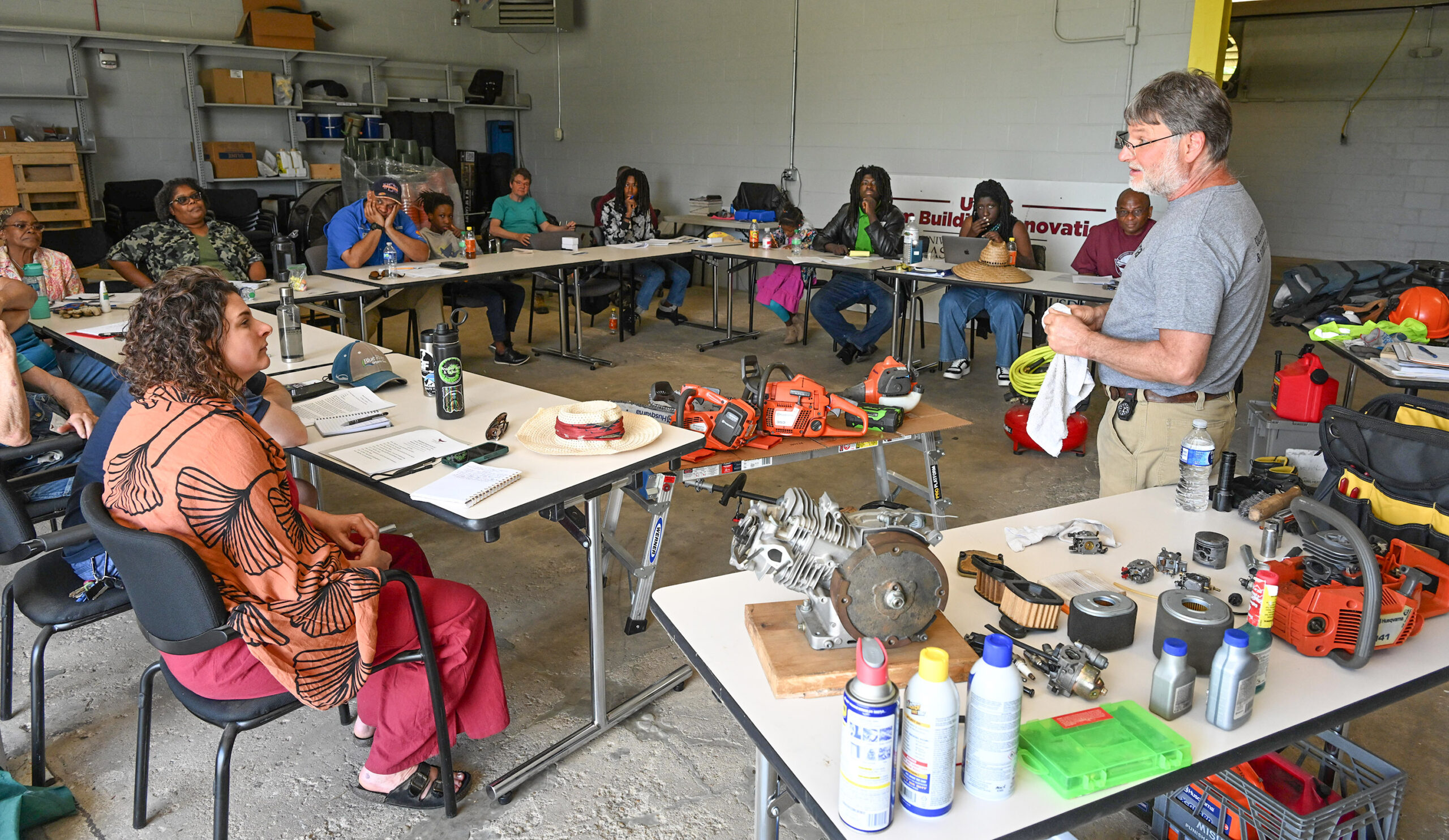 Shane LaBrake holds a class about Small Engine Repairs at the University of Maryland Eastern Shore.