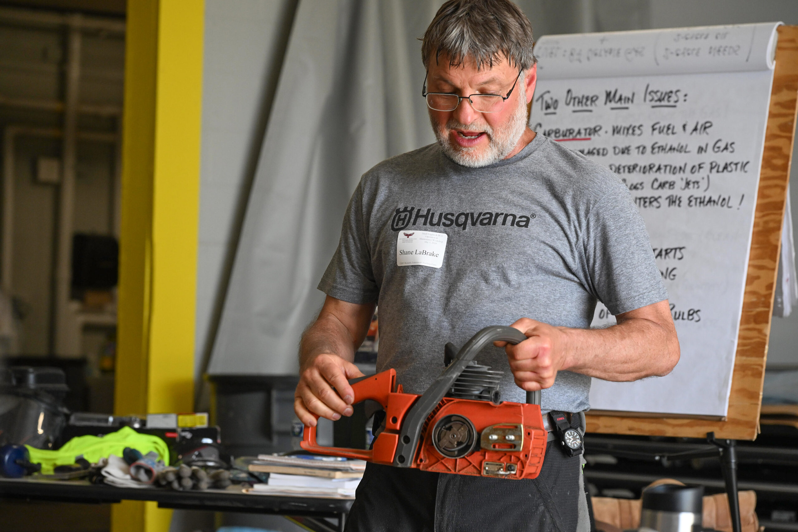 Shane LaBrake holds a class about Small Engine Repairs at the University of Maryland Eastern Shore.
