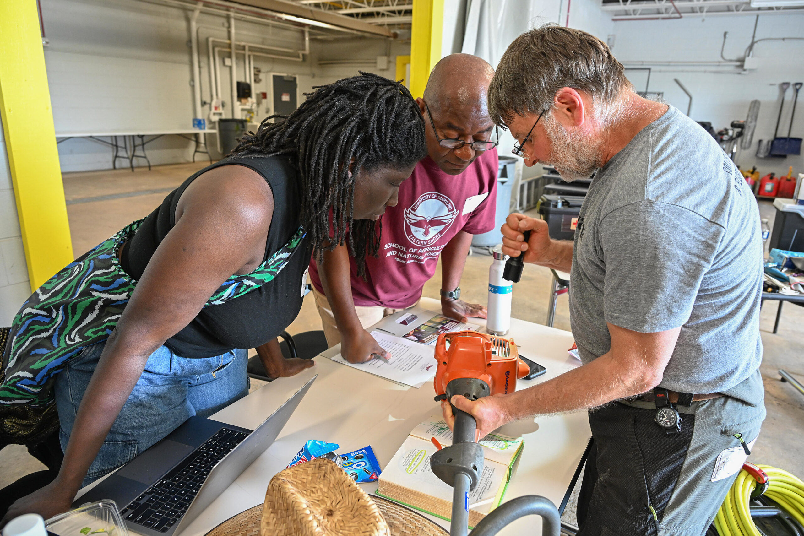 Shane LaBrake holds a class about Small Engine Repairs at the University of Maryland Eastern Shore.