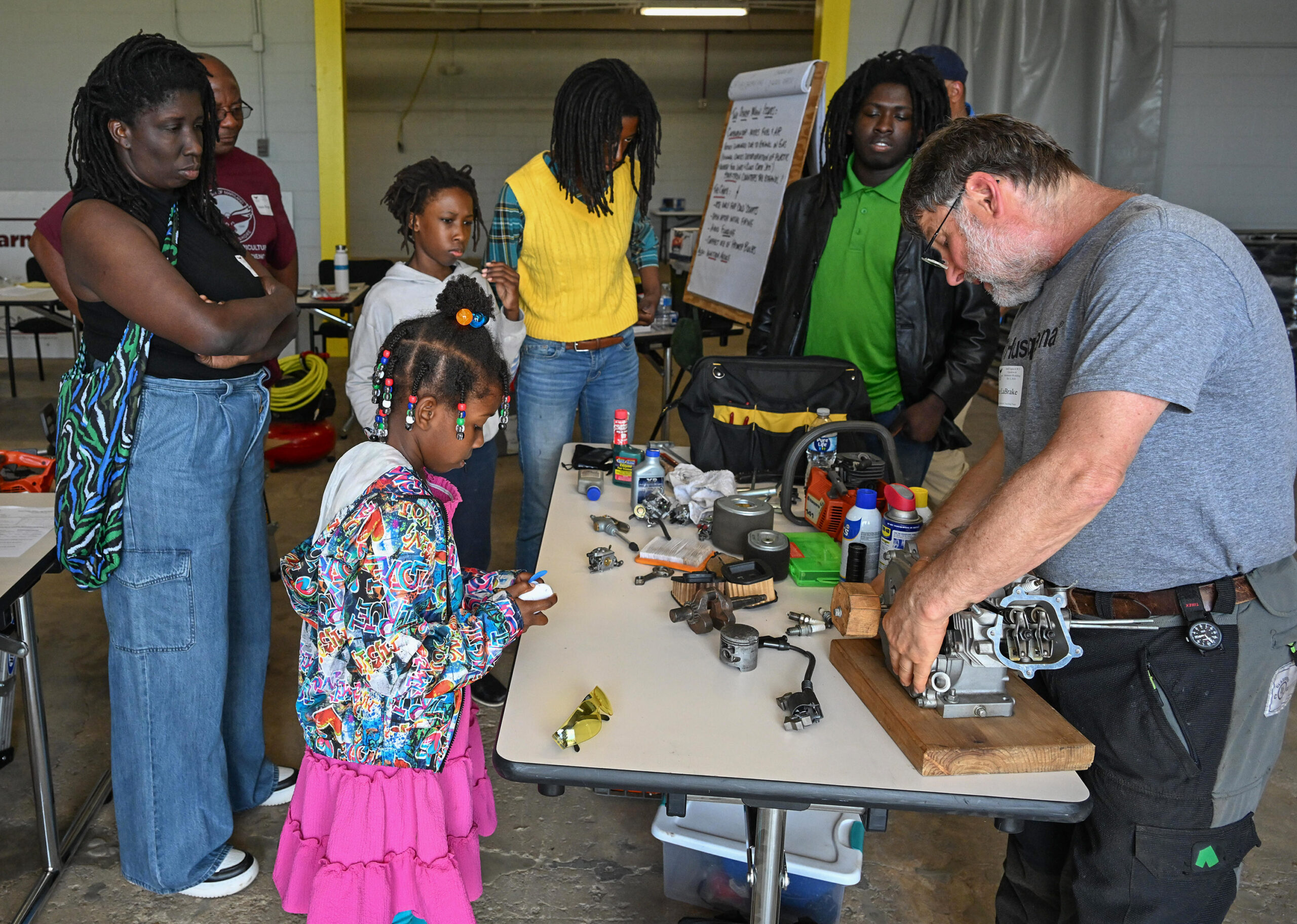 Shane LaBrake holds a class about Small Engine Repairs at the University of Maryland Eastern Shore.