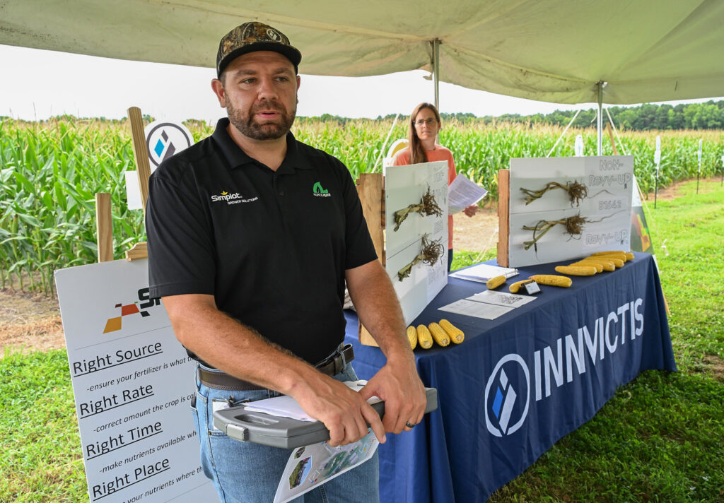 Adam Smith of Simplot Grower Solutions talks about corn trials at University of Maryland Eastern Shore farm.