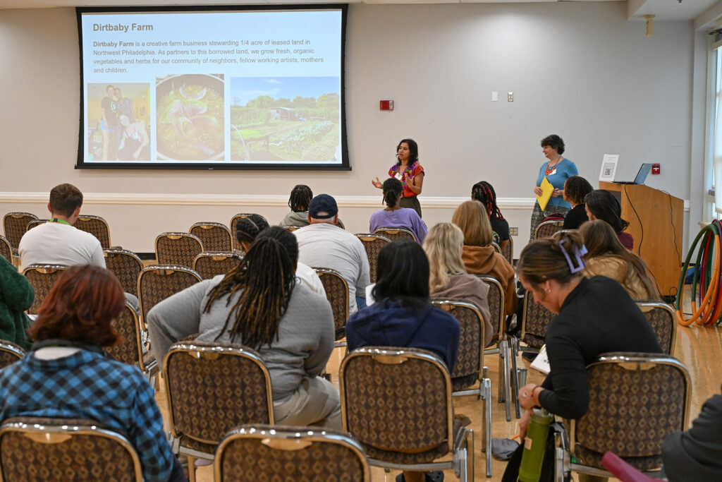 A Pennsylvania farm owner speaks at 21st Small Farm Conference.