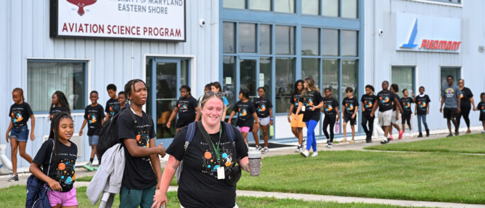 Horizons Delmarva summer campers tour Salisbury Airport during science program hosted by UMES Extension.