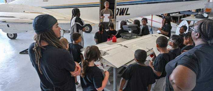Horizons Delmarva summer campers tour Salisbury Airport during science program hosted by UMES Extension.