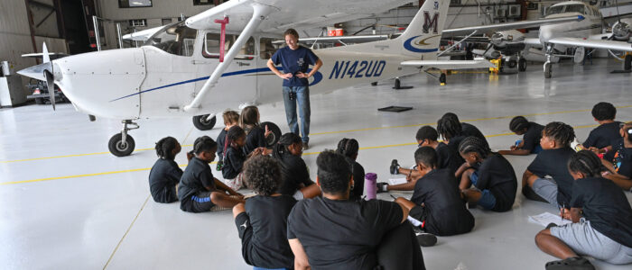 Horizons Delmarva summer campers tour Salisbury Airport during science program hosted by UMES Extension.