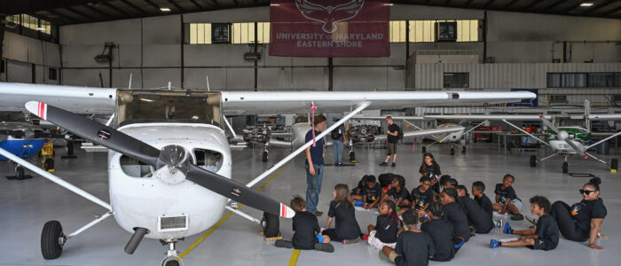 Horizons Delmarva summer campers tour Salisbury Airport during science program hosted by UMES Extension.