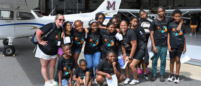 Horizons Delmarva summer campers tour Salisbury Airport during science program hosted by UMES Extension.