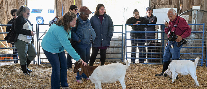 TGD-SMALLFARMS-102425-1429 Associate Dean Dr. E.N.Escobar speaks to visitors at the UMES small ruminant farm.