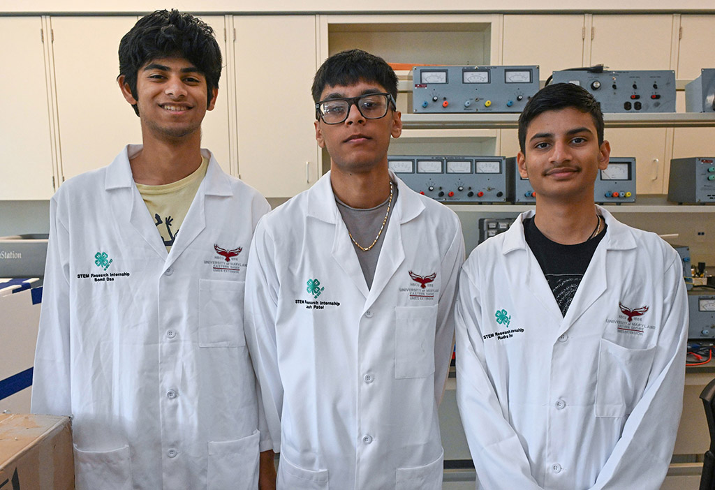 UMES 4-H Stem High School interns. from left, Bornil Das, Jash Patel and Rudra Patel.
