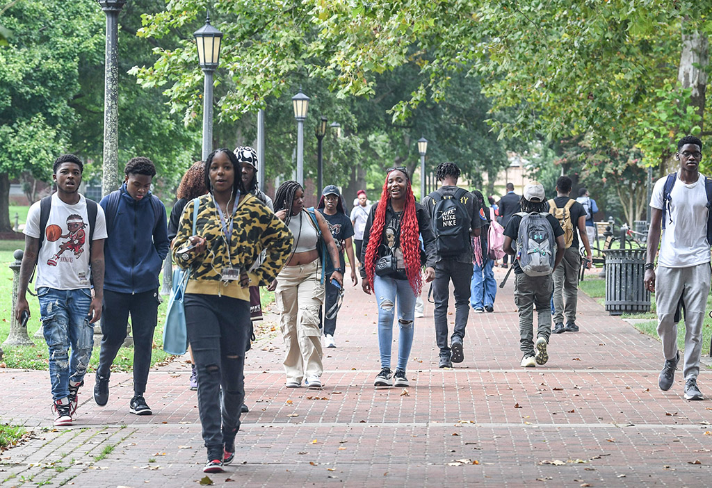 Students enjoy a cool afternoon on the campus of University of Maryland Eastern Shore in Princess Anne, Maryland.