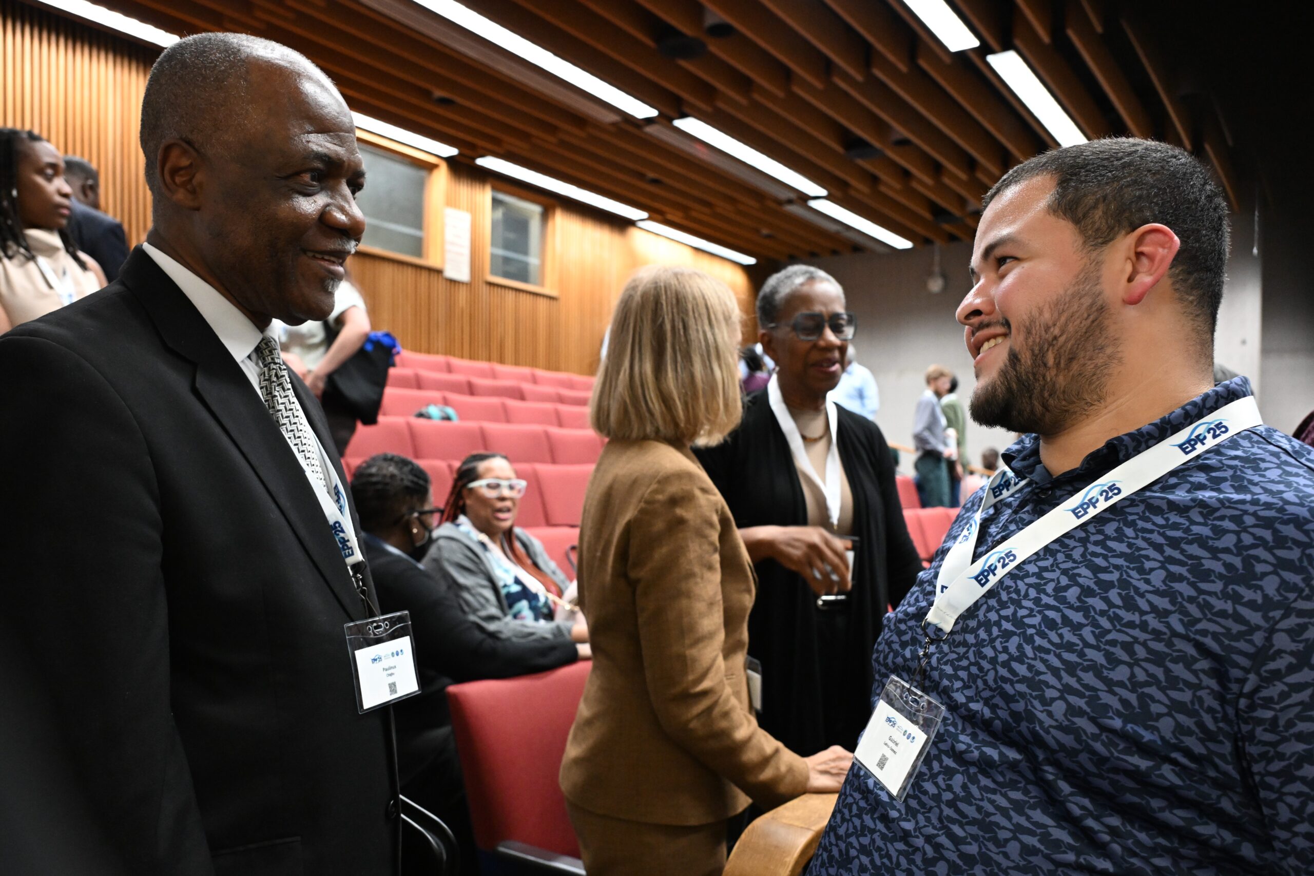 NOAA LMRCSC Director Dr. Paulinus Chigbu chats with Ph.D. Fellow Gabriel Enrique Leiva-Gomez.