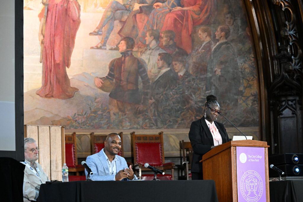 NOAA LMRCSC alum Lonnie Gonsalves (center) is a panel member during a career readiness workshop at the 2026 NOAA EPP Education & Science Forum.