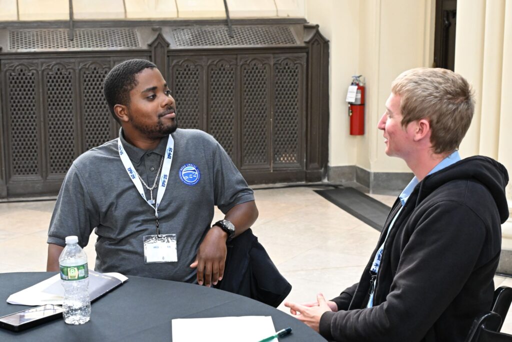 LMRCSC Fellow Chryston Best-Otubu (left) role plays a job interview during a workshop at the 2026 NOAA EPP forum.