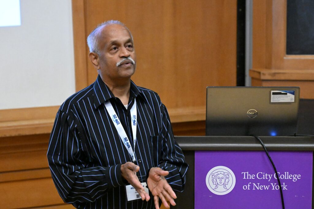 NOAA Fisheries Research Chemist and LMRCSC student mentor Dr. Ashok Deshpande presents his research during the 2026 NOAA EPP forum.