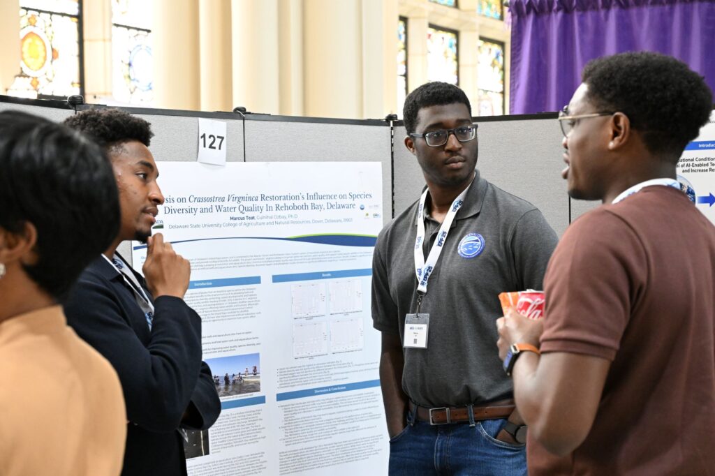 NOAA LMRCSC Fellow Marcus Teat presents his research poster at the 2026 NOAA EPP Biennial Education & Science Forum.