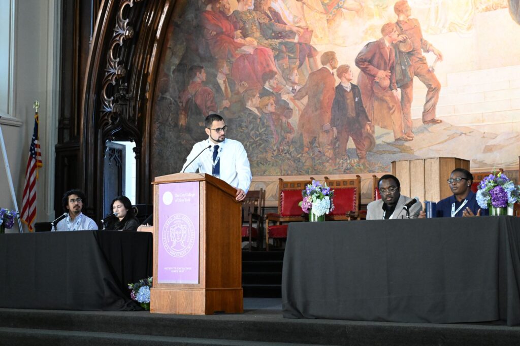 A panel on Executive Order 14276 featured several speakers from the LMRCSC, including Ph.D. Fellow Raul Flamenco (far left), Lead Economist Dr. Abiodun Omotayo (second from right), and alum Dr.  Dominique Lazarre (far right), who now works at NOAA Fisheries.