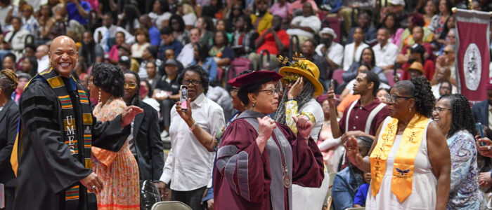 Gov. Wes Moore with University of Maryland Eastern Shore President Heidi Anderson at the spring 2025 commencement.