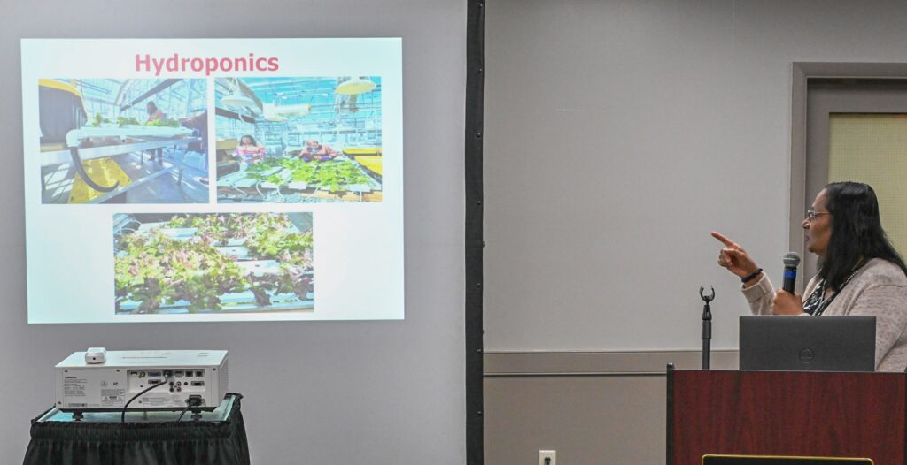 Dr. Salina Parveen of University of Maryland Eastern tallks about hydoponic systems at Small Farm Conference.