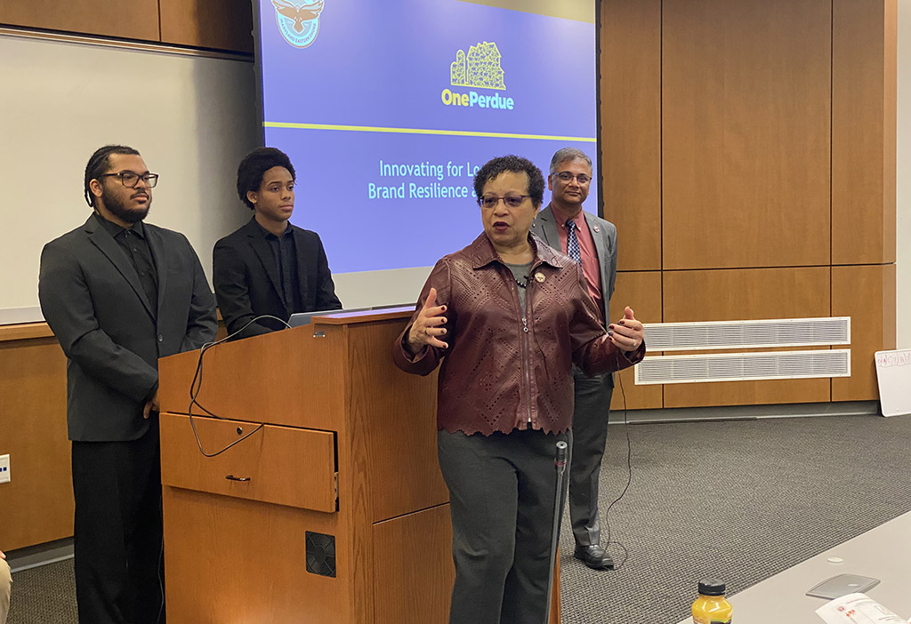 University of Maryland Eastern Shore President Heidi Anderson speaks at the second Student-led Undergraduate Research Symposium.