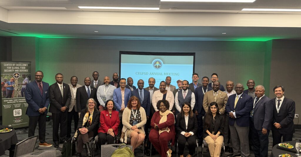 Dr. Moses T. Kairo, director, and Dr. Stephan Tubene, associate director, both of University of Maryland Eastern Shore, with other officials at the annual Advisory Council (AC) meeting of the Center of Excellence for Global Food Security and Defense.