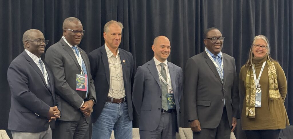 The CEGFSD organized the World Food Prize Side Event in October 2025. At the event are, from left, Drs. Moses Kairo, Koffi Akakpo, Daniel Kammen, Marcus Glassman, Simeon Ehui and Sylvia Megret.