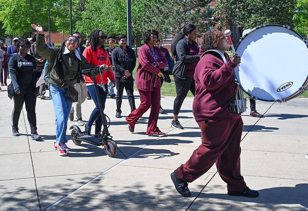 Members of the UMES Pep Band lead the 1890 Land Grant Walk.