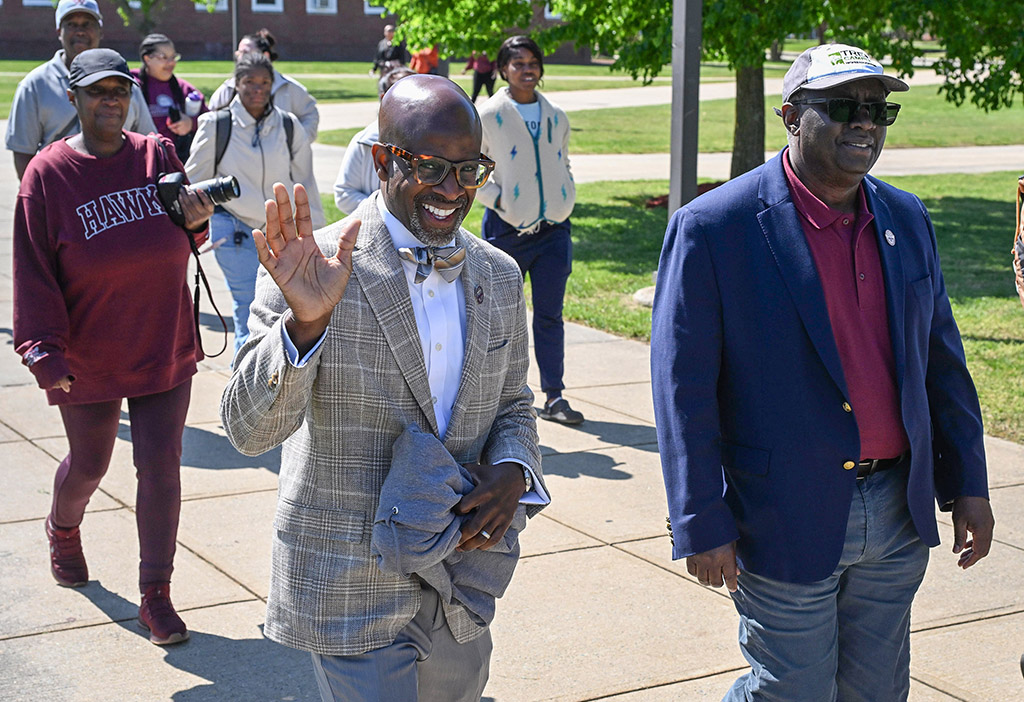Dr Rondall Allen, Provost and Vice President for Academic Affairs at UMES and UMES School of Agriculture and Natural Sciences Dean Moses Kairo take part in the 1890 Land Grant Walk.