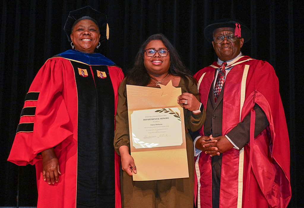 Department of Human Ecology winner Patrice Dolloway with chair Dr. Grace Namwamba and Dean Dr. Moses T. Kairo.