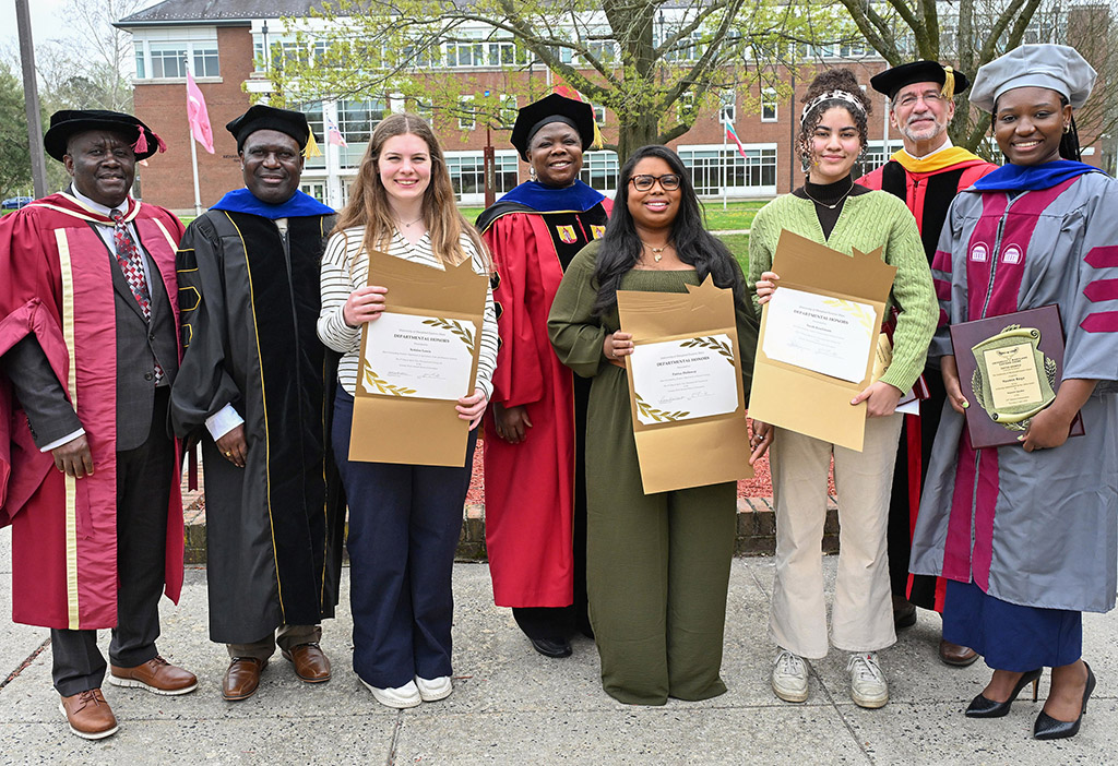 From left: Dean Dr. Moses T. Kairo, Dr. Stephan Tubene, Natalee Lewis, Dr. Grace Namwamba, Patrice Dolloway, Sarah Rawlinson, Dr. Jonathan Cumming and Yasmin Roye.