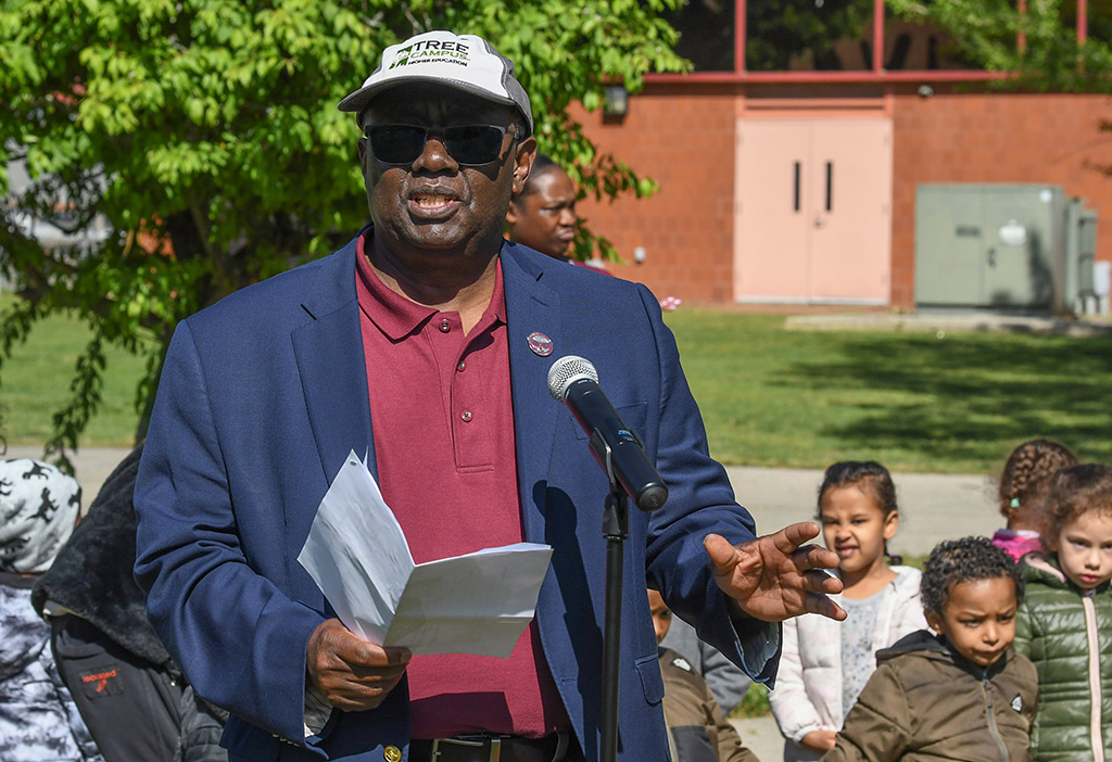 School of Agriculture and Natural Sciences Dean Dr. Moses Kairo talks about importance of trees during the UMES Earth Day celebration.