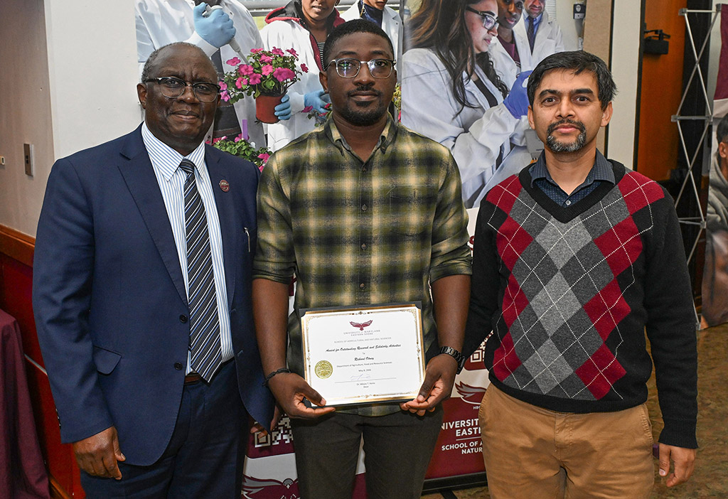 Richard Otwey with Dean Dr. Moses T. Kairo and Dr. Janak Dhakal at SANS end of the year awards event.