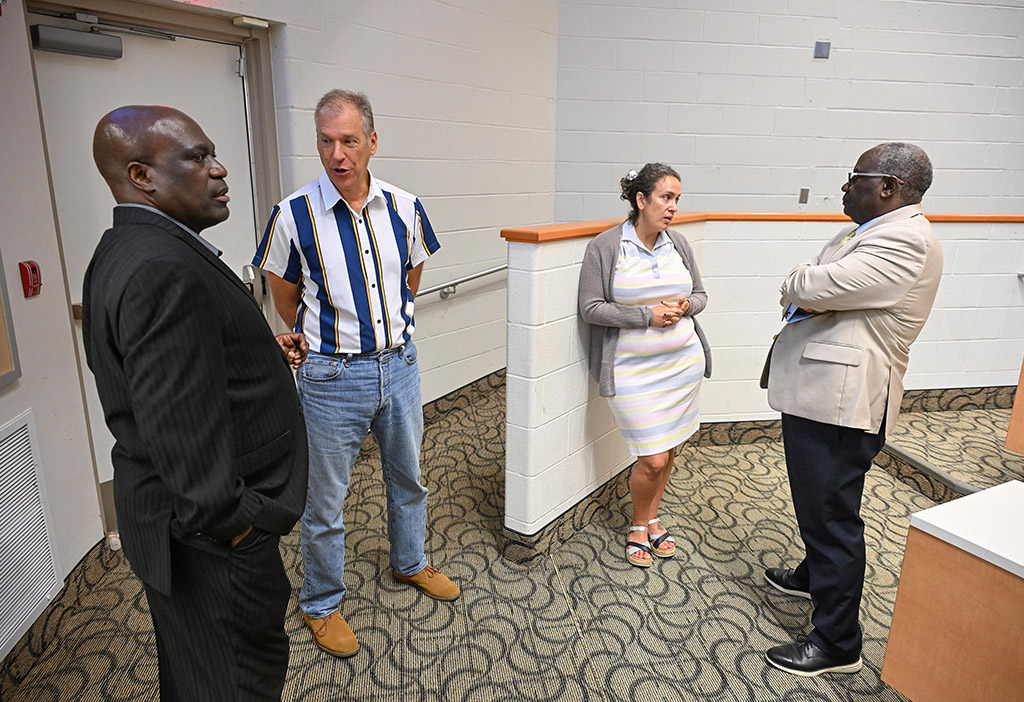 Dr. Daniel Kammen, professor of energy and climate justice, John Hopkins University, second from left, was the inaugural speaker of the fall seminar series.